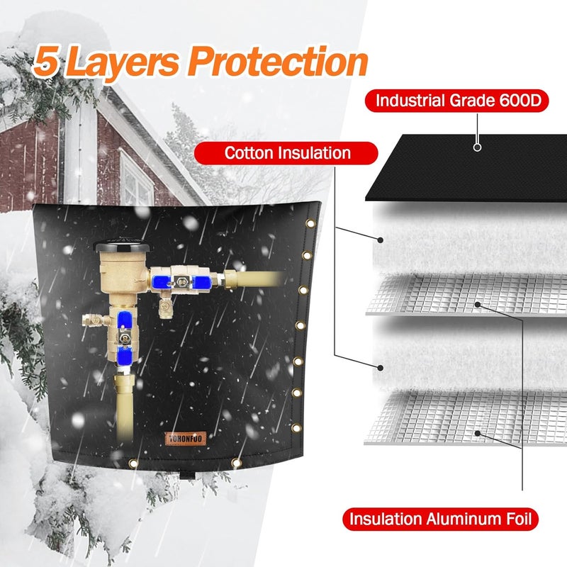 TOHONFOO 2-Way Opening Backflow Preventer Pipe Insulation Cover (5°F) - Irrigation Sprinkler Valve Cover - Water Well Pump Cover - Sturdy 5 Layers for Winter Freeze Protection (30" W x 30" H, Black - Image 3